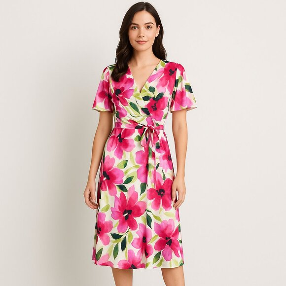 Shelby & Palmer Floral Wrap Midi Dress – Size 8 - Picture 1 of 6